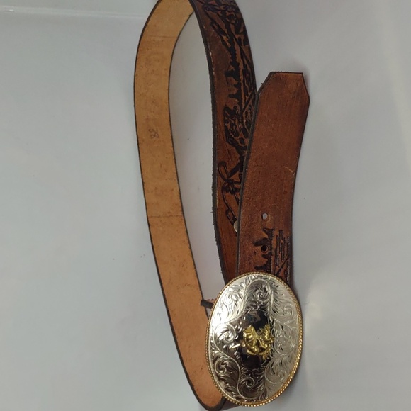 MONTANA SILVERSMITHS western leather belt Grandpa embossed buckle removable - Picture 8 of 12